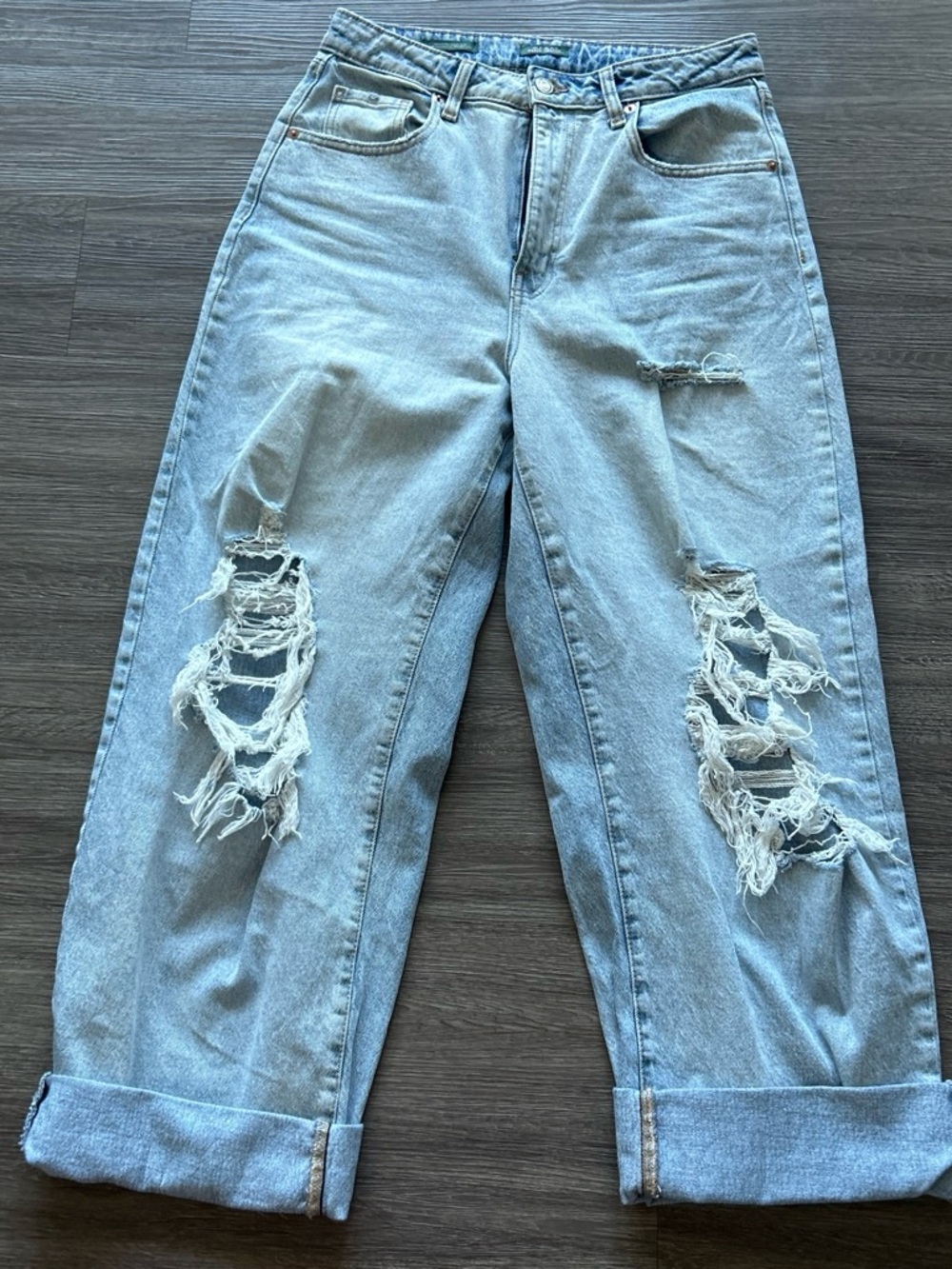 wild fable Light Blue Distressed Wide-Leg Jeans